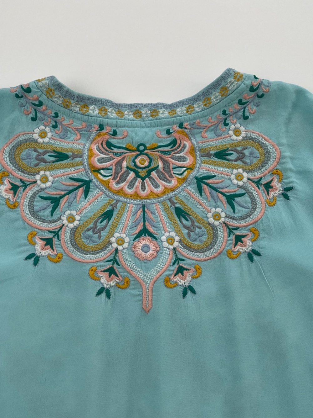 Soft Surroundings River Island Tunic 2 XL Aqua Blue Embroidered Boho Resortwear - Picture 11 of 12